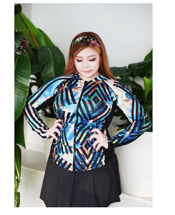 Couple's Zipper Sun Protection Long Sleeve Diving Suit - Women's Split Skirt Style, Plus Size Swimwear