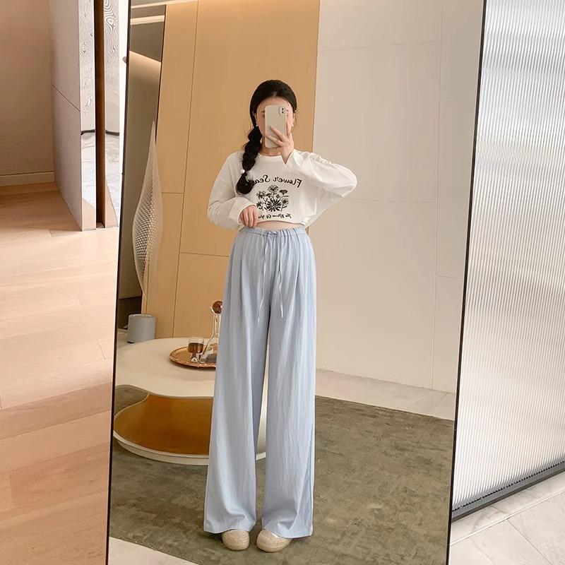 

Беременные женщины летние тонкие брюки с широкими штанинами текстура драпировка ощущение большой размер толстые мм свободные живот повседневные прямые брюки летняя одежда 2XL [suitable for 140-77.5kg] синий