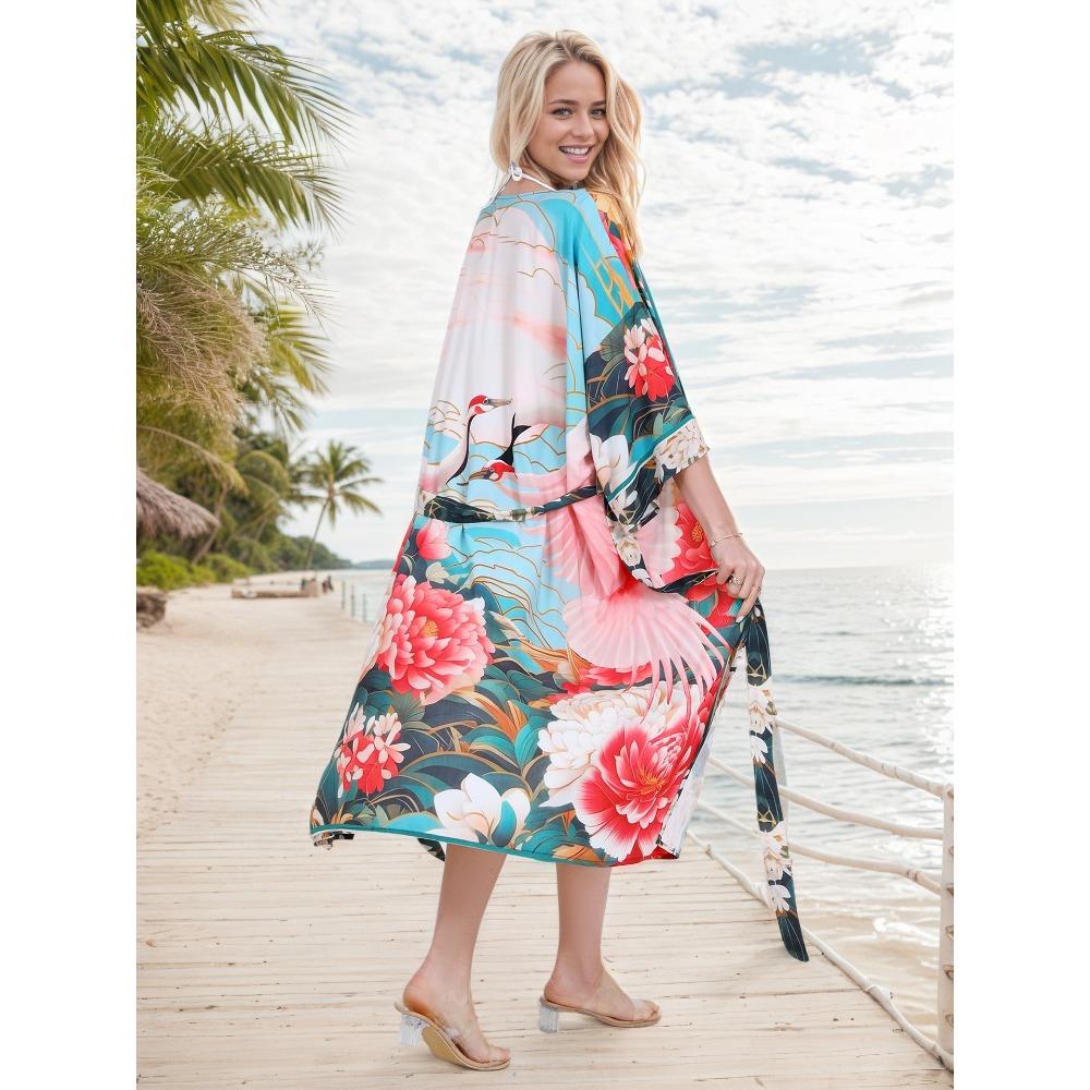 Plus Size Boho Kaftan Dress, Women's Plus Maxi Cover Up Dress
