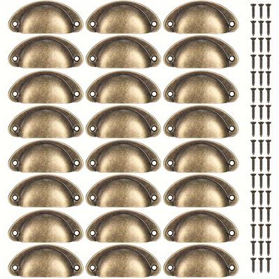24 Pcs Antique Brass Drawer Pull Knobs Antique Brass Cabinet Pulls Vintage Cup Pull Knobs for Kitchen Cabinet Wardrobe Armoire Dresser with Screws