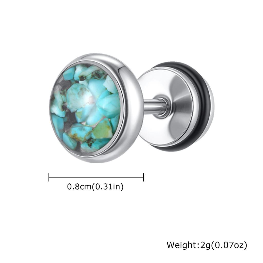 New Natural Stone Men's Small Round Stud Earrings,Simple Stainless Steel Metal Stud Earrings,Hip Hop Cool Jewelry Gift