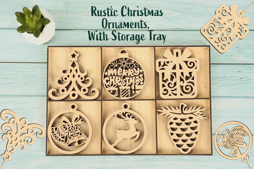 Inkdotpot 18pcs Wooden Christmas Ornaments, Unfinished Wooden Laser Cutouts Reindeer/Bell Shaped Embellishments Hanging Ornament for Christmas