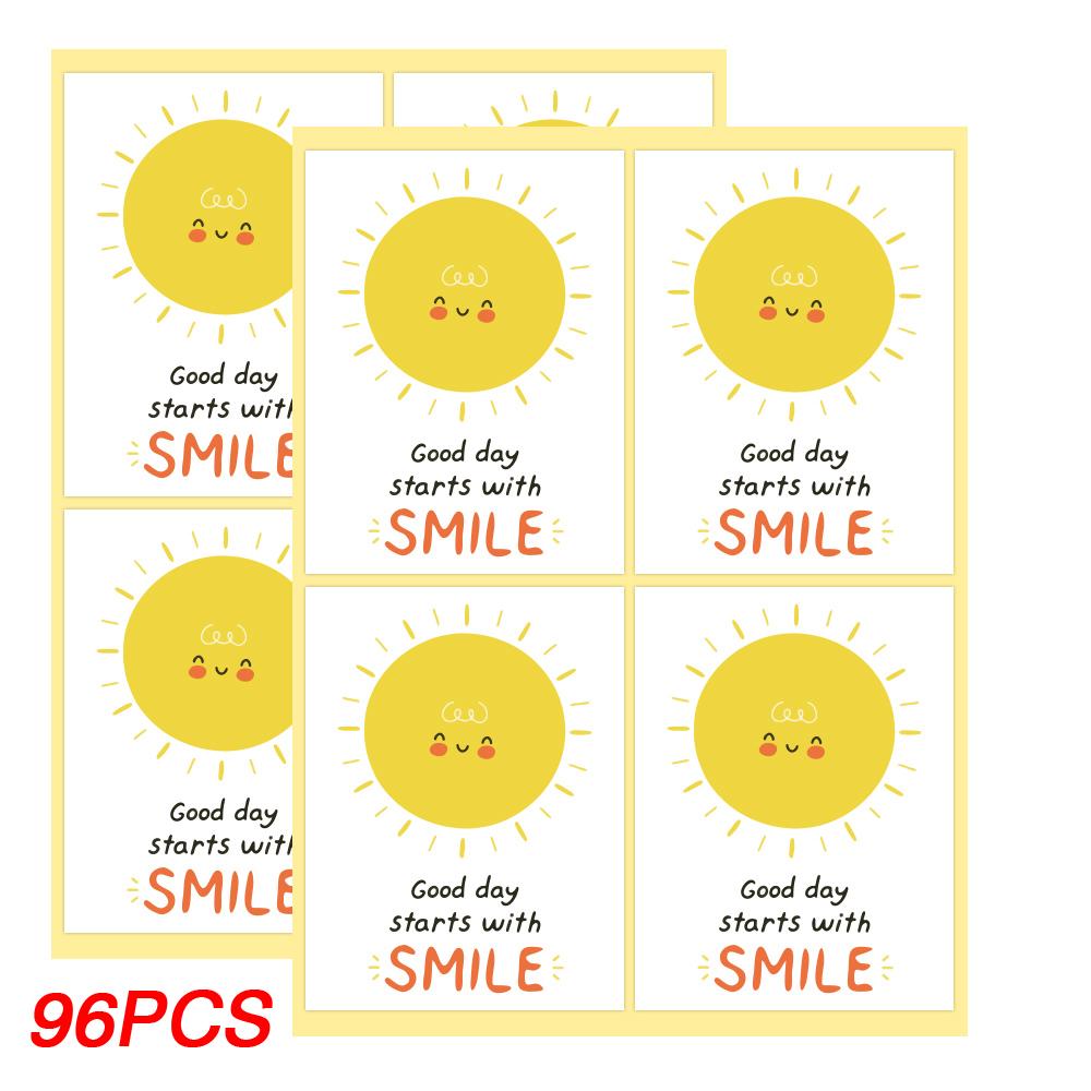 96pcs Good Day Starts With Smile Stickers Seal Labels For Small Store Decor Label Cute Cartoons Stickers For Stationery
