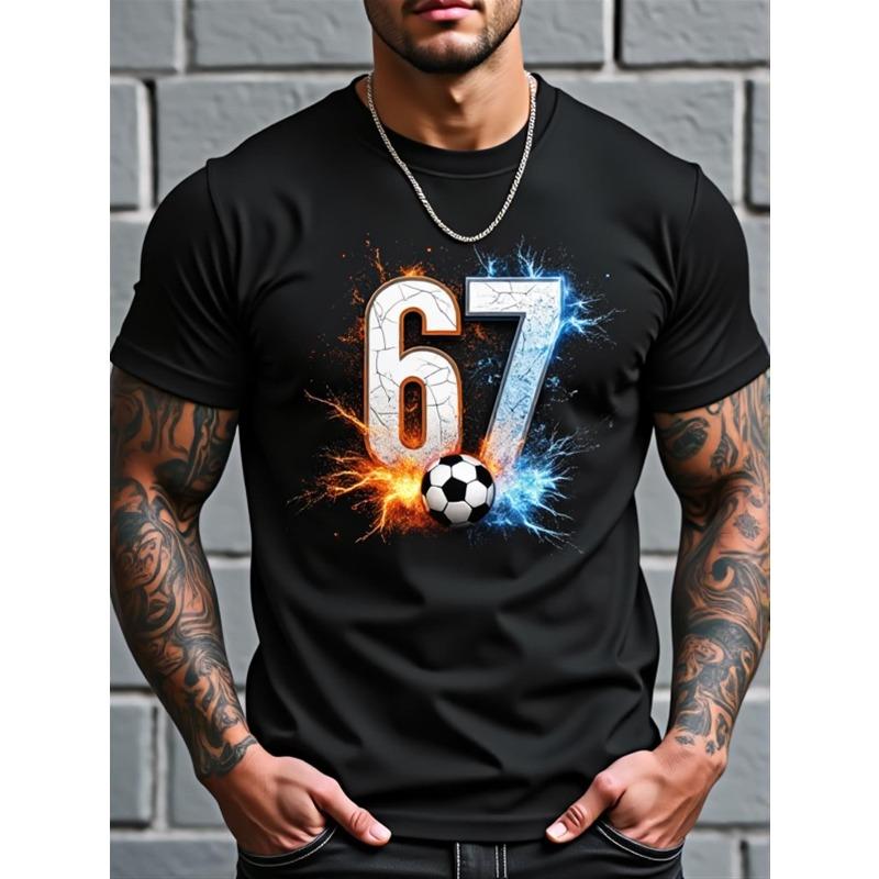 

Men S T-Shirt - Featuring a 67 Number Soccer Ball Design Street Style Casual Short-Sleeved Crew Neck T-Shirt Comfortable Regular Fit 4XL