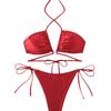 European & American Solid Color Backless Halter Bikini: Sexy Split, High-End Beach Style