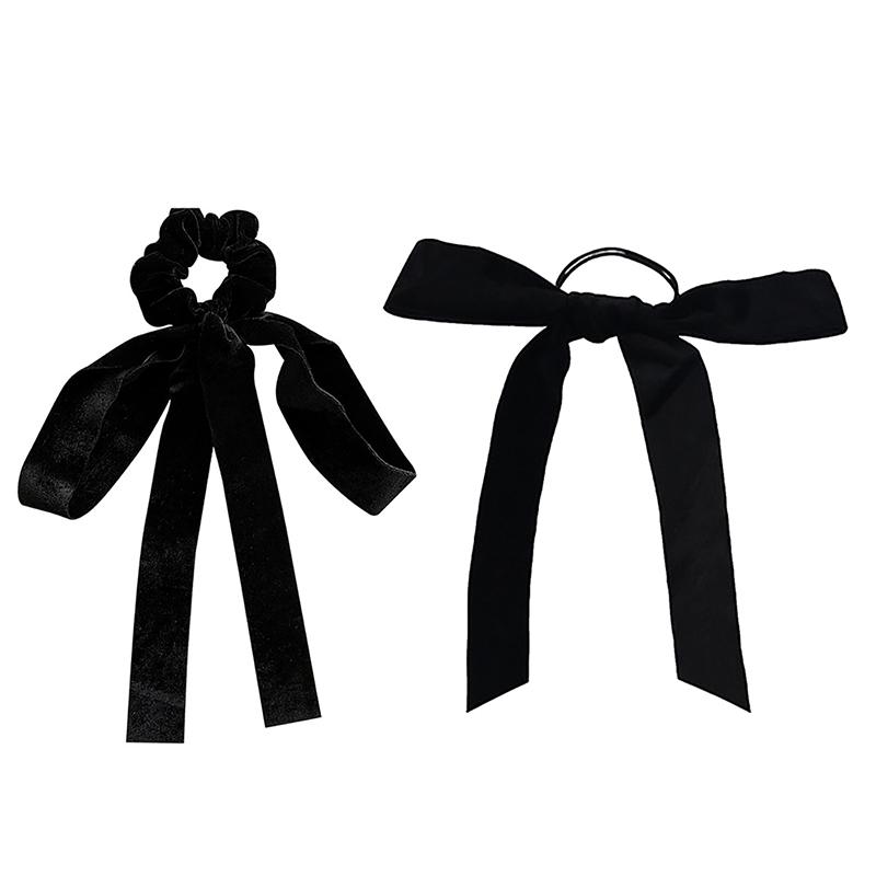 Fashion Black Velvet Bow Hair Ribbon Scrunchie For Women Girl Elastic Hair Tie