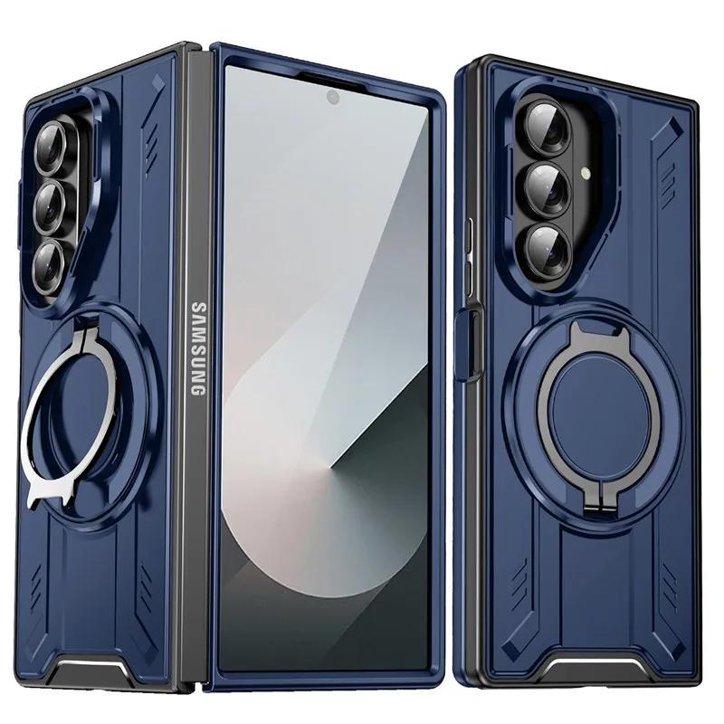 Armor Case For Samsung Galaxy Z Fold 7 5G Slide Camera Protection Phone Case for Galaxy Z Fold 6 Magnetic Ring Holder Cover