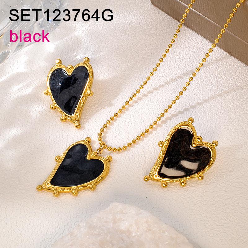 Cross Heart Necklace & Earring Set - Gold-Plated Titanium Steel, Red/Pink/Black/White, Women s Light Luxury Fashion
