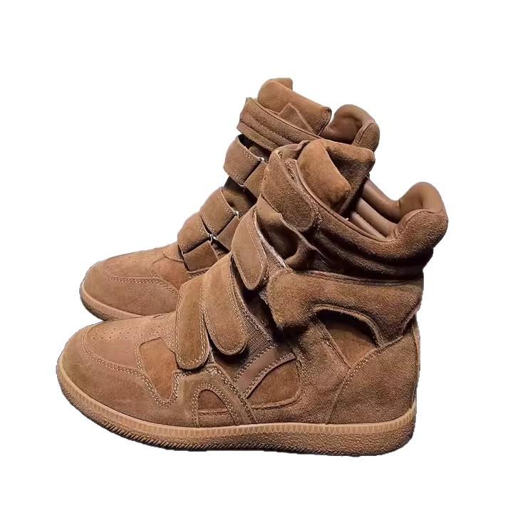 Leather high-top shoes for women's 2025 autumn new brown versatile small thick-soled heightening casual sports board shoes tide