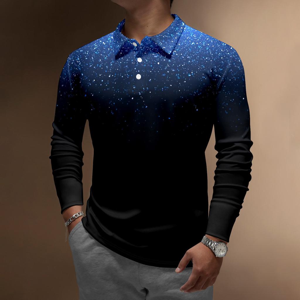 Men'S Lapel Long Sleeve Printed Casual Top Loose Sports Lapel Shirt