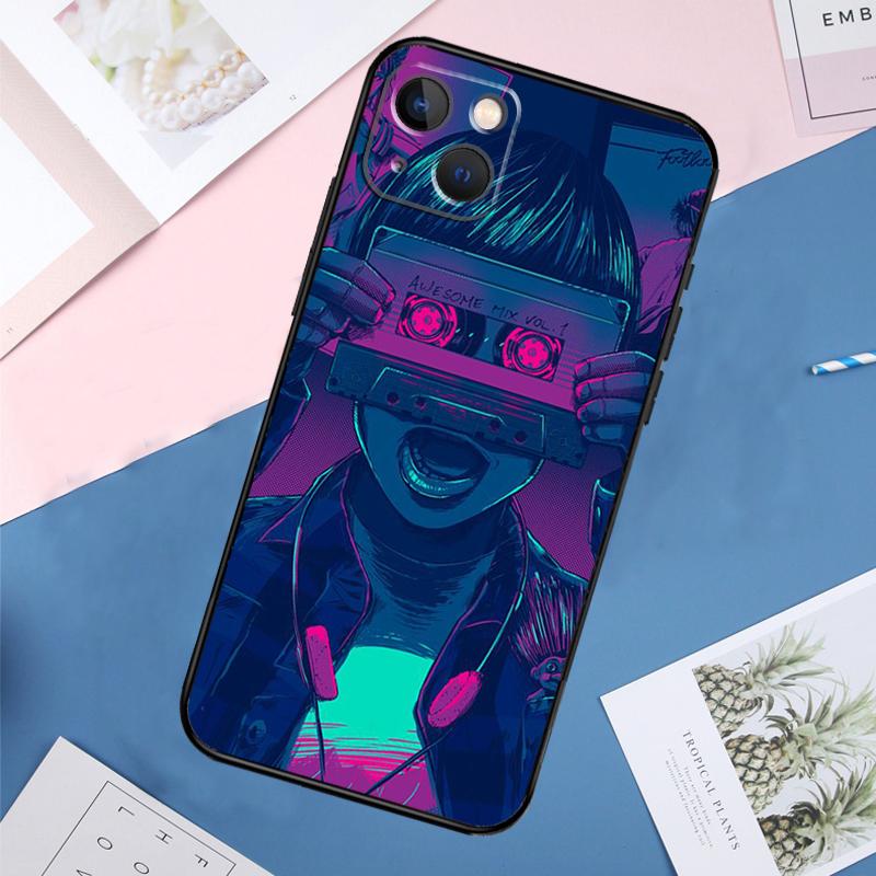 Anime Vaporwave Glitch Case For iPhone 14 15 16 Pro Max 11 12 13 Mini X XR XS Max Plus Phone Back Cover