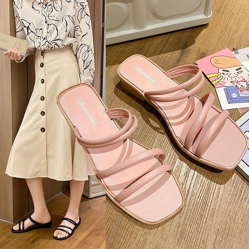 Women's Summer Square Toe Wedge Heel Slippers - Fairy Style, Non-slip, Home & Outwear Sandals