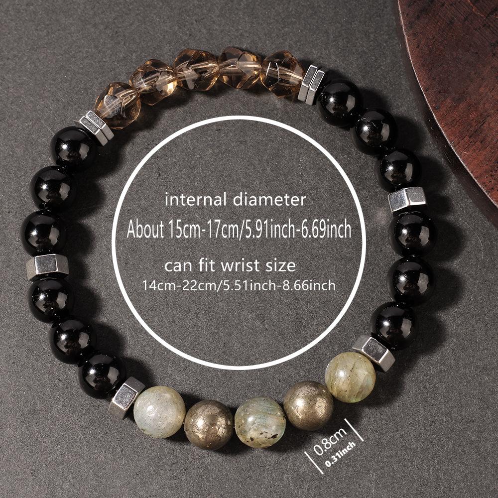 Festive Gifts Black Onyx Smoky Quartz Labradorite and Pyrite Beaded Bracelet Bold Fashion Jewelry for Men Daily Wear Simple Versatile Accessory