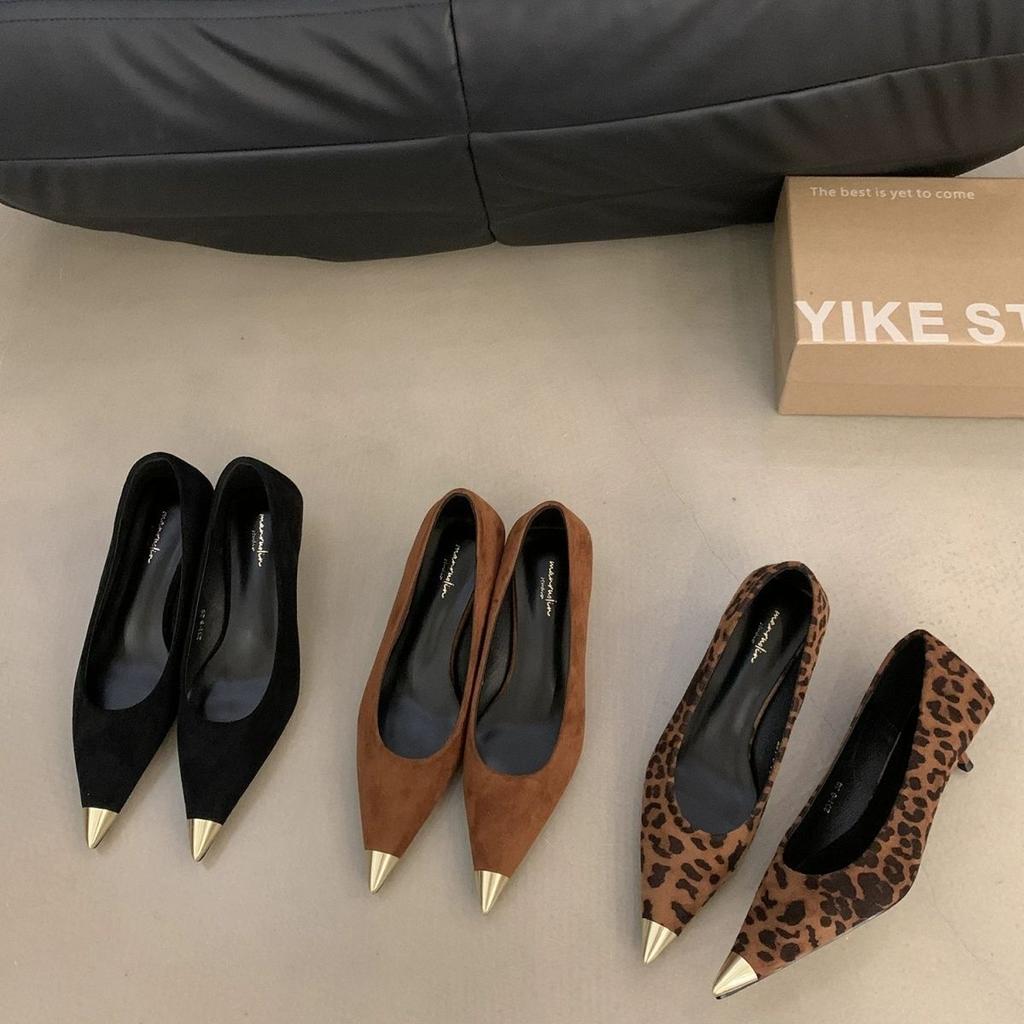 British style versatile light mouth single shoes spring and autumn color matching pointed head thin heel temperament celebrity with skirt ladyshoes