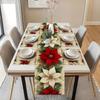 5/7pc Vintage Poinsettia Christmas Table Runner with Placemat Red White Floral Print Festive Table Deco for Xmas Dinner Holiday