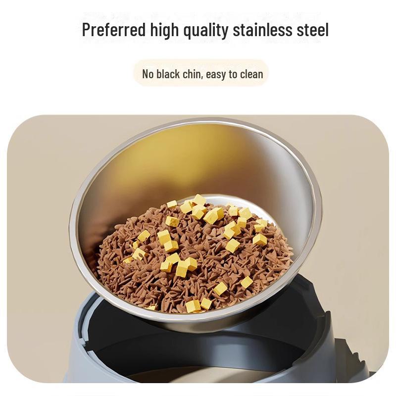 Pet Double Bowl: Automatic Water & Food Bowl for Cats and Dogs, Tilted Design for Easy Feeding.