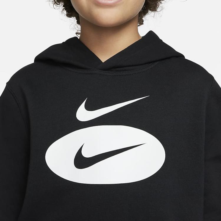 Nike Logo Print Hooded Pullover Long Sleeve Sweatshirt Kids sweatshirt Black DM8097-010