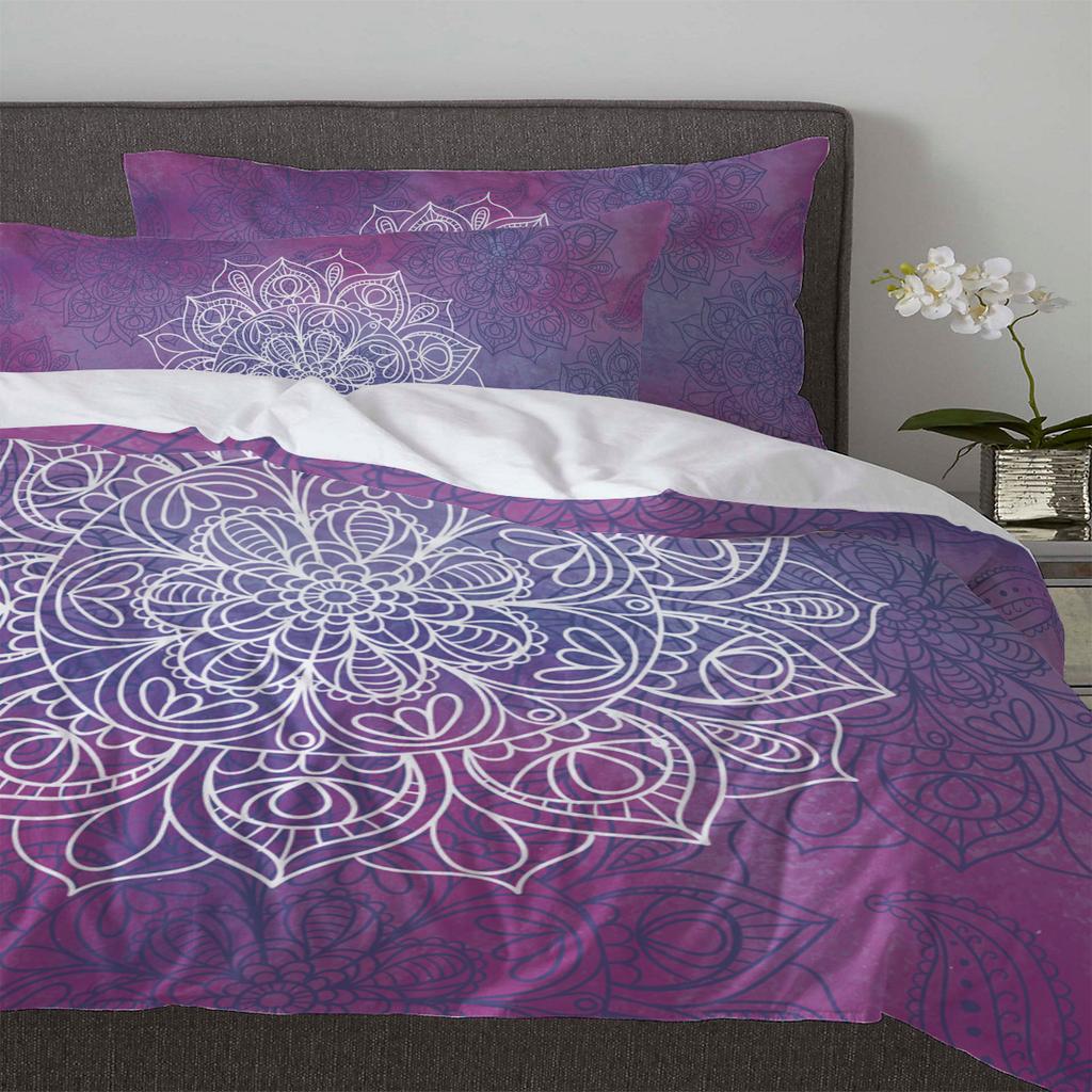 Purple Watercolor Mandala Duvet Cover Bed Bedding Set Home Textile Quilt Cover Pillowcases Bedroom Double Bedding Set No Sheet