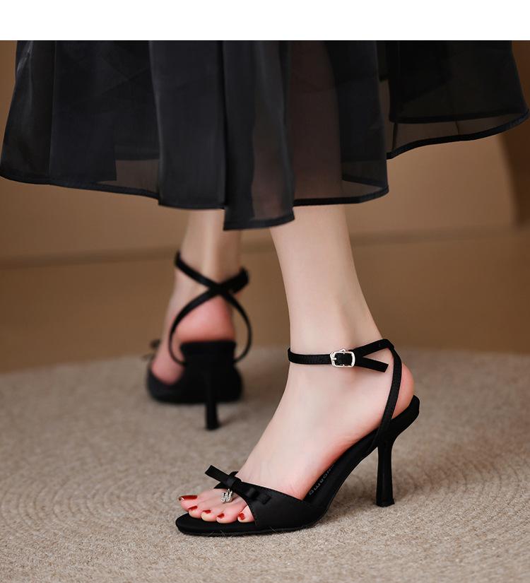 

Sandals women s sexy bow outer wear summer new one-word buckle with open toe with skirt high heels stiletto 40