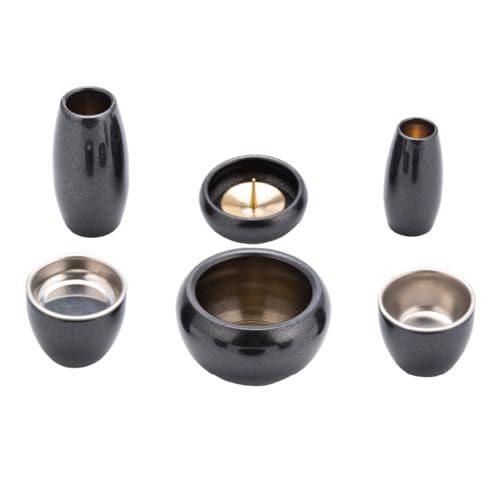 Mini Buddhist Altar Set, Silma, Black & Gold, 6-piece set, 2.0 inch, Modern Buddhist Altar Fittings, Copper & Brass, Round and Cute Mini Buddhist Alta