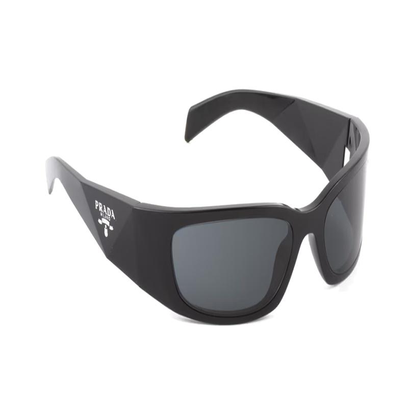 Prada Temple Logo Rectangular Sunglasses Men's Black Black 60 in original box and bag