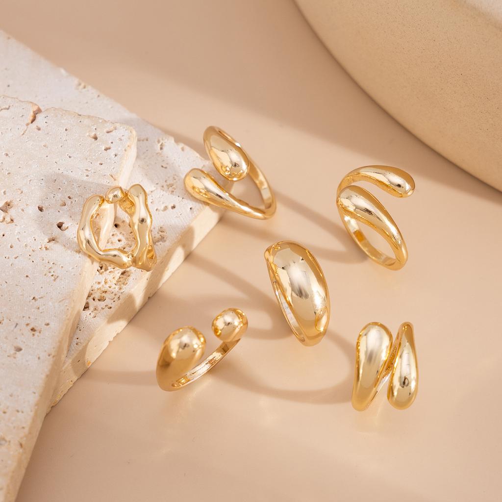 Creative Open Ring Set for Women Wedding Jewelry Trendy Elegant Gold Color Punk Vintage Geometric Adjustable Finger Rings