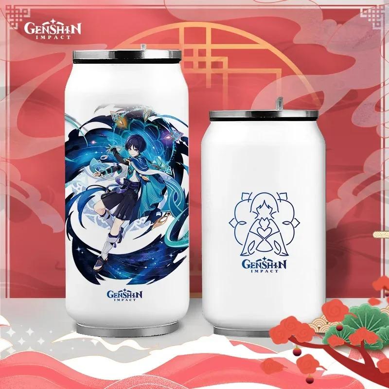 Anime Genshin Impact Thermos Bottle Stainless Steel Coffee Mup Zhongli Klee Portable Water Cup Drinking Bottle Thermos Flask