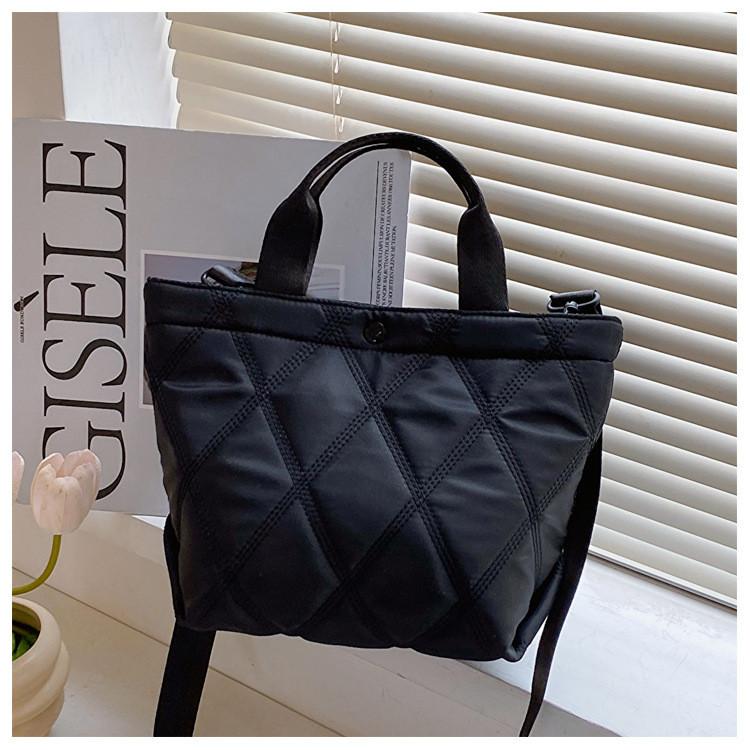 Elegant Quilted Nylon Crossbody Bag Stylish Fashionable Handbag For Women In Black And Cream