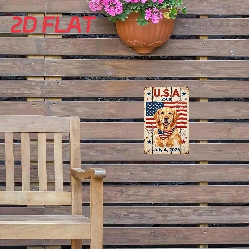 USA 250th Independence Day Golden Retriever Metal Sign 8x12 Inch Patriotic Dog Wall Art Iron Decor With Pre-Drilled Holes