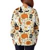 Women's Casual Fashion Long Sleeve Standing Collar Single Breasted Halloween Printed Workwear Jacket Tops