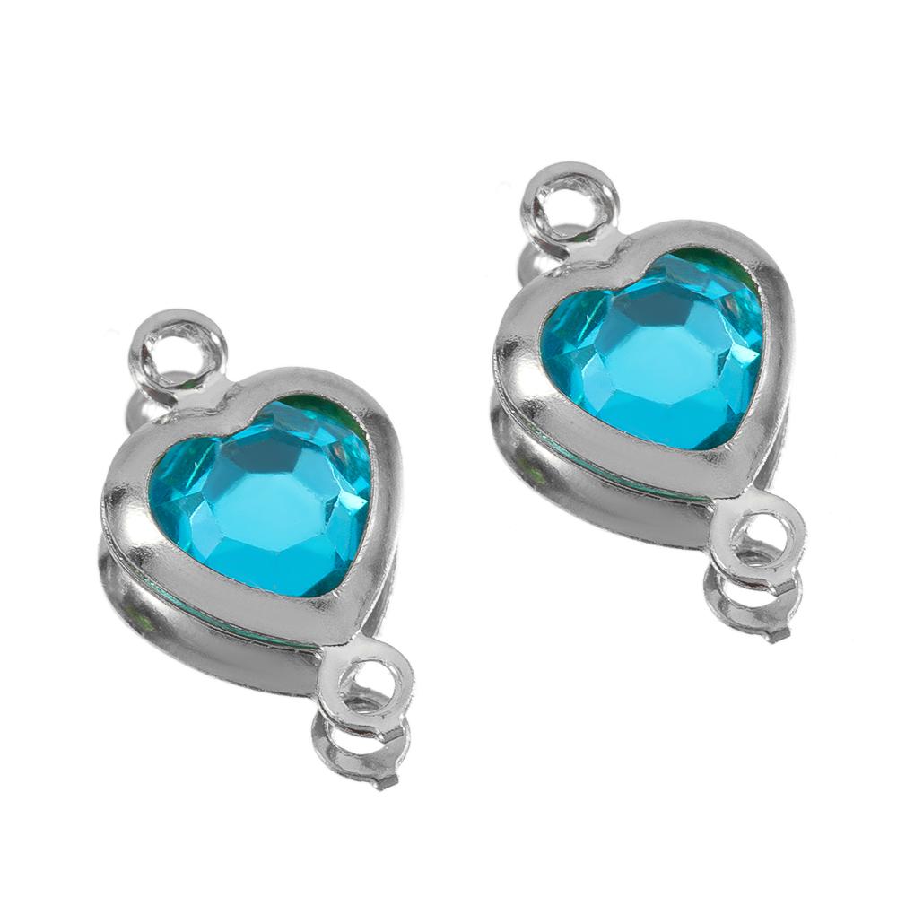 10pcs Glass Heart Pendants Base Stainless Steel Double Hole Colorful Crystal Charms Connector for DIY Necklace Jewelry Makings