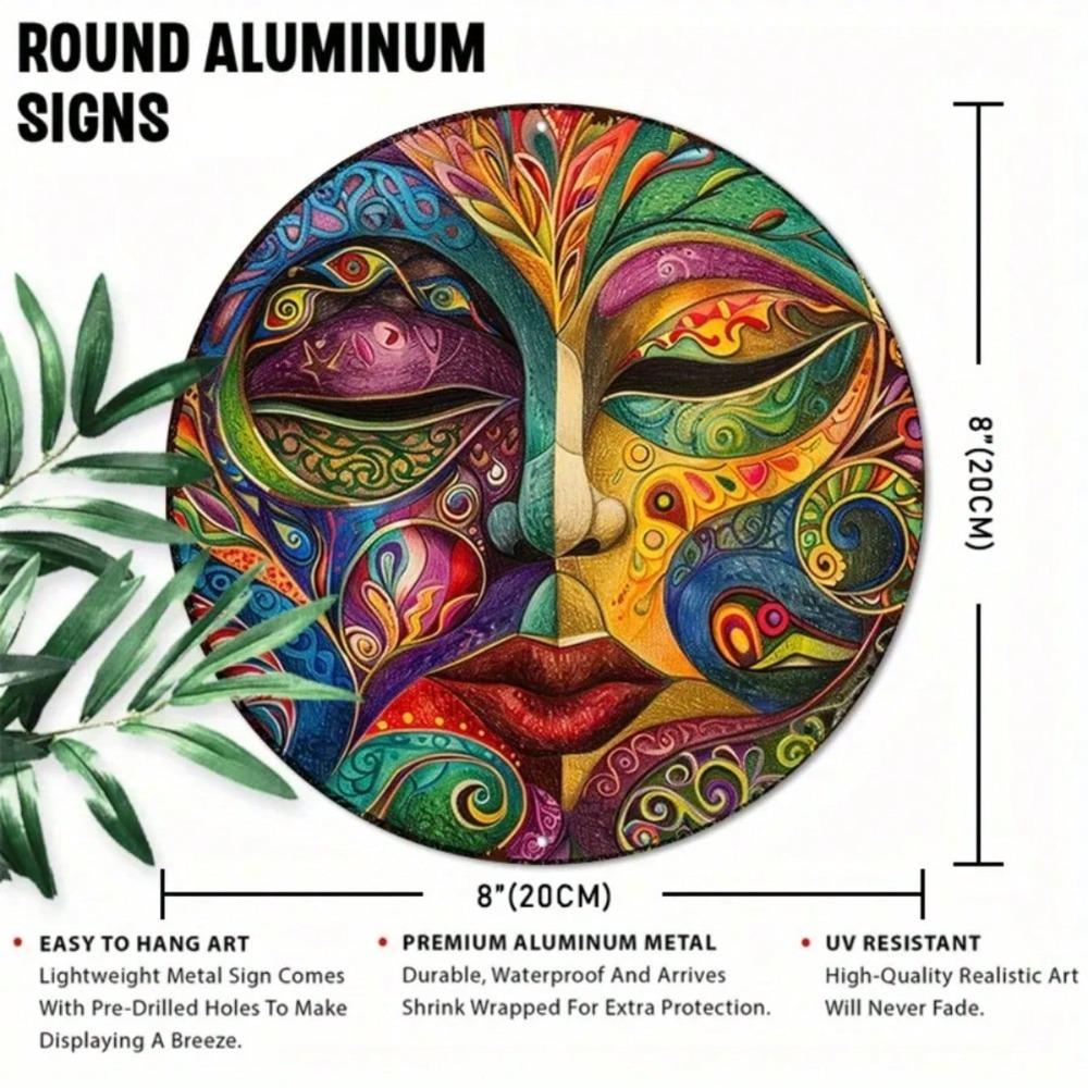 Metal Wall Art Sign Colorful Mask Design Indoor Outdoor Decor for Home Garden Bar