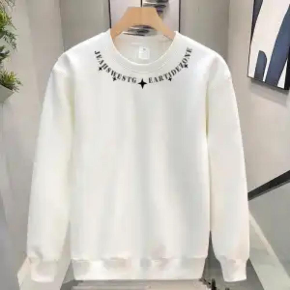 Men's Autumn and Winter Pullover Round Neck New Patchwork Printing Letter Loose Fashion Commuter Long Sleeved Sweater
