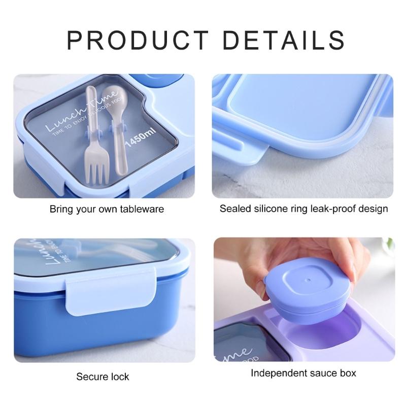 Multifunctional Meal Preparation Box Leak Proof Food Storage Box with Compartments and Utensils for Work and Picnics