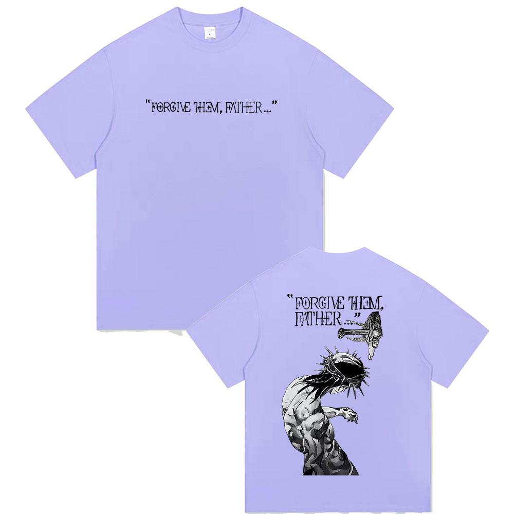 Christliches Religiöses Jesus Vergib ihnen Vater T-Shirt Sommer Herren Damen Gothic Rock Oversized Streetwear Männlich Lässig Baumwolle T-Shirt