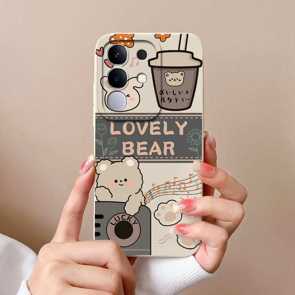 For Vivo T4x Y29 Y29S Y39 S19 Pro Y19S V30 V40e V50 Y04 iQOO Z9s V40 Lite(IDN) Phone Cases Popular Bear Liquid Silicone Shockproof Shell For Vivo Capa