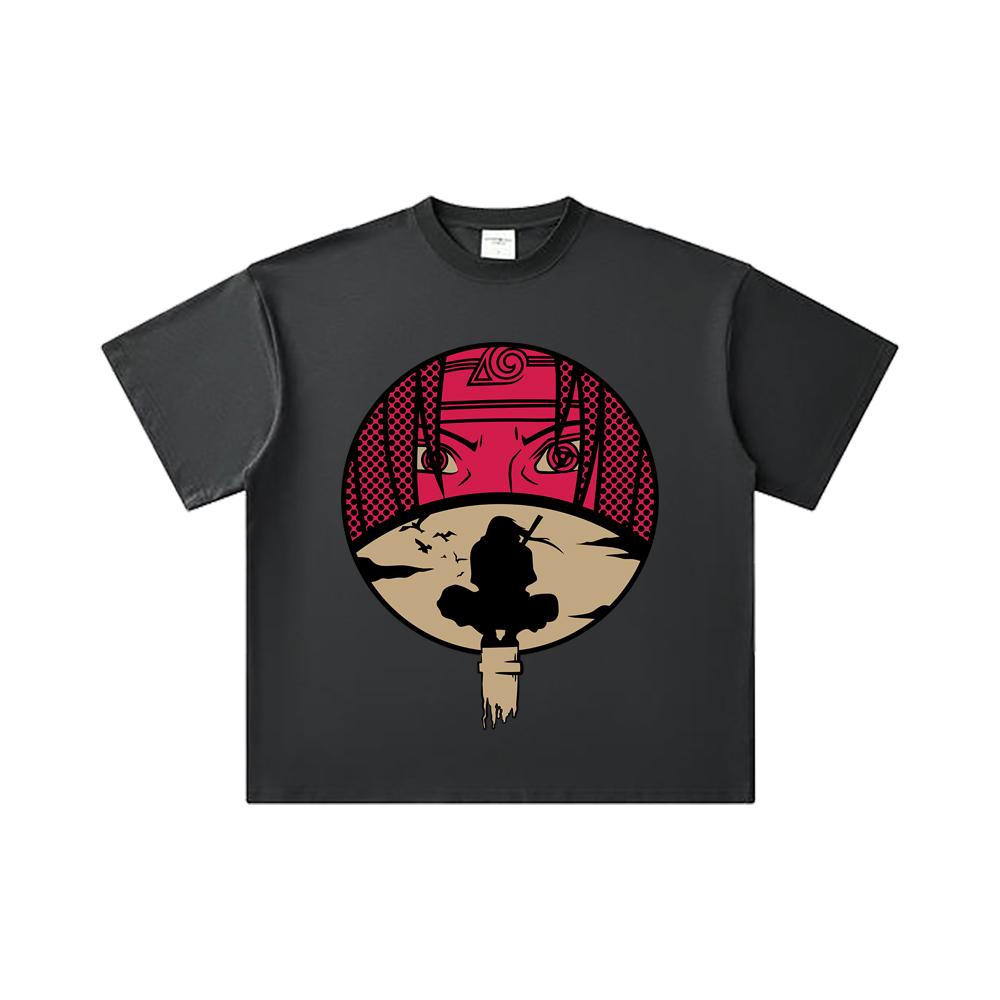 260 GSM Double Yarn 32 Count 100% Cotton Naruto V8 Itachi Print Unisex Heavy Cotton T Shirt