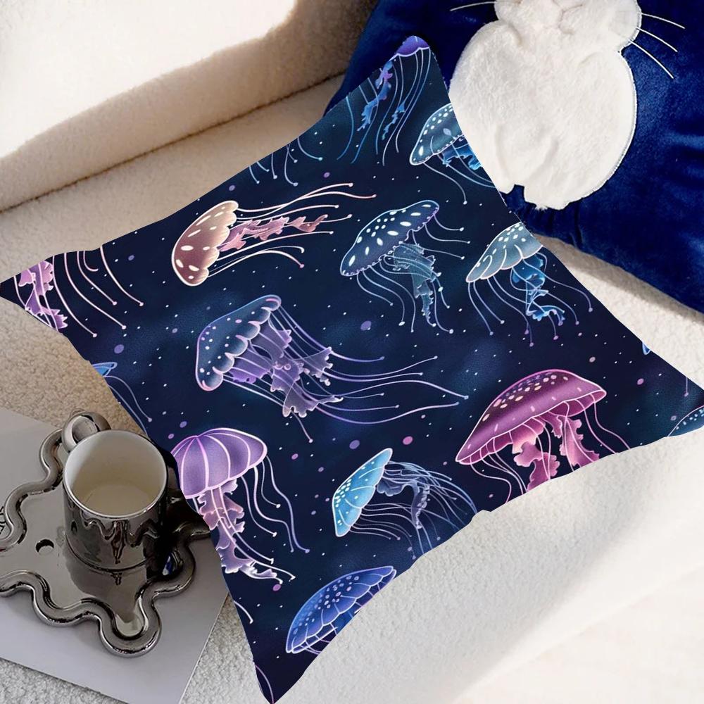 Jellyfishes Pillow Case Pillow Cover Case Square Room Sofa With For Home Use Plush Cute Cushion Cover