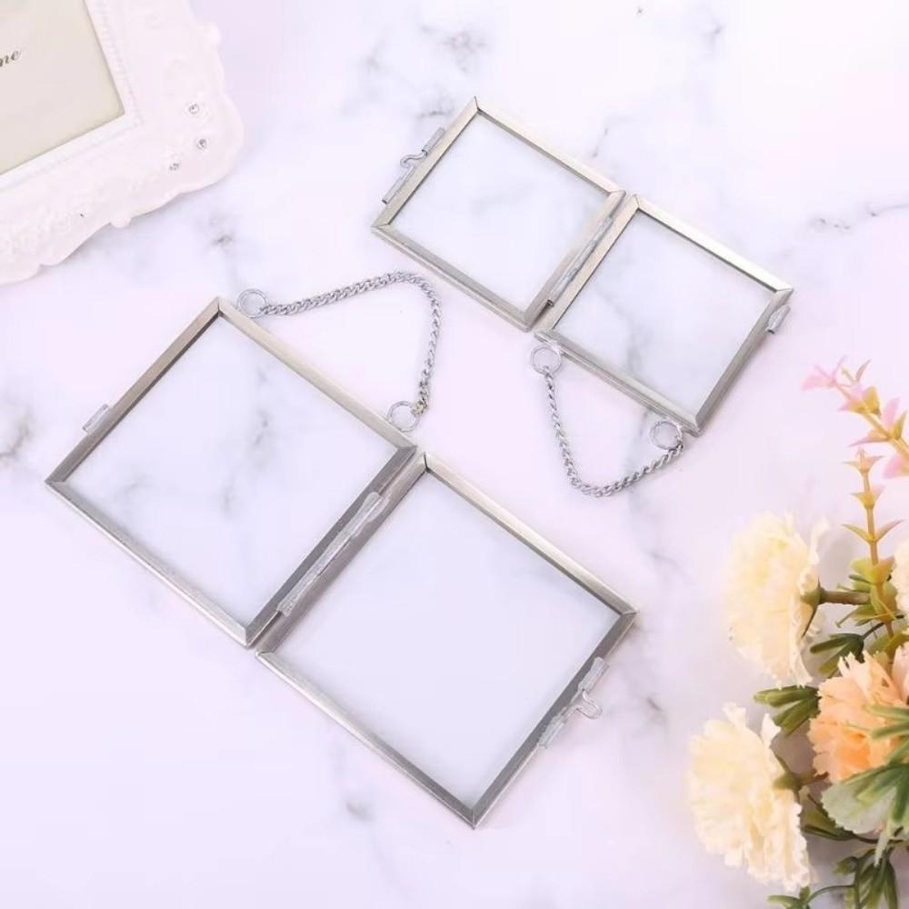 DIY Metal Small Photo Frame Glass with Transparent Glass Picture Holder Hanging Flower Plant Specimen Frame Home Office Decor