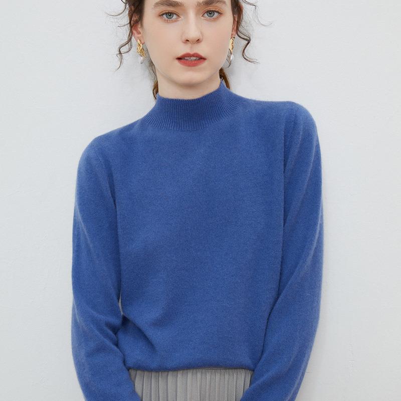 First-line Ready-to-wear% Wool Sweater Women's Semi-turtleneck Autumn and Winter Solid Color Loose Pullover Knitted Bottoming Sweater