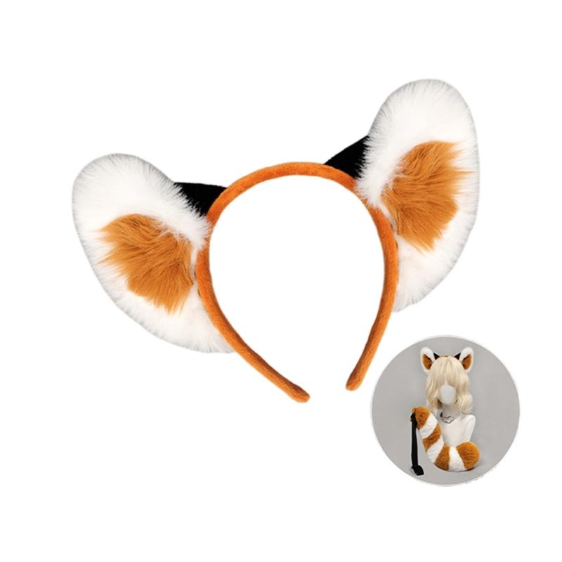 

1/2Pcs Panda Ear Headband Faux Furs Tail Animal Ear Headbands Short Panda Tail Halloween Cosplay Costume Panda Costumes