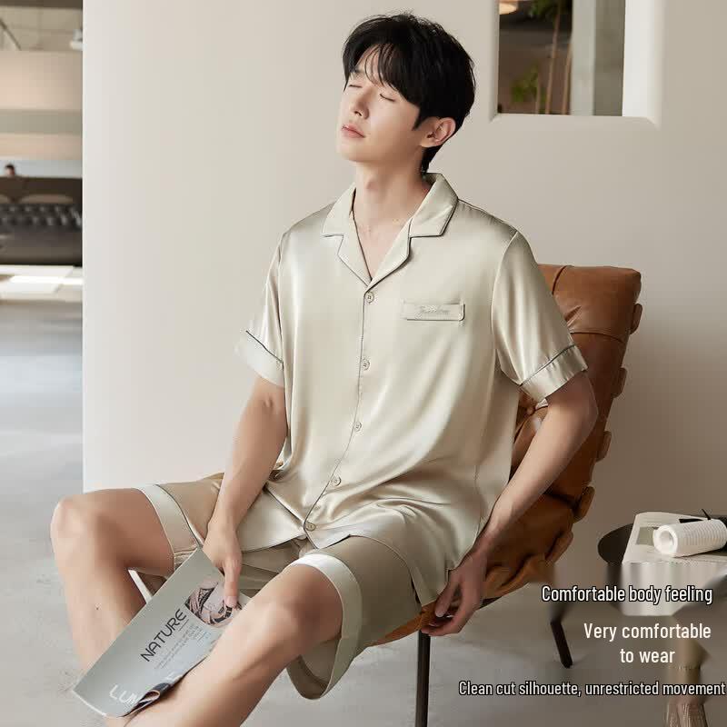 MaoRen Men's Cooling Satin Short Pajama Set