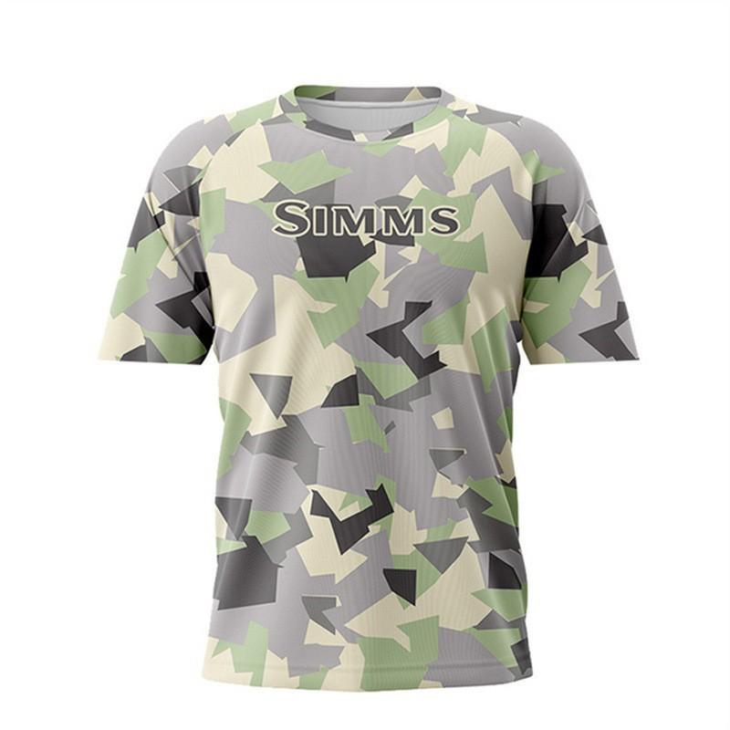 SIMMS Fishing Clothes Camo Sunblock Outdoor Luya Short-sleeved Sweatshirt Breathable T-shirt Top