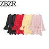 Zbzr Spring New Women Clothes Western Style Fashion Sexy Simple Loose Long Sleeve V-neck Lace-up Dress