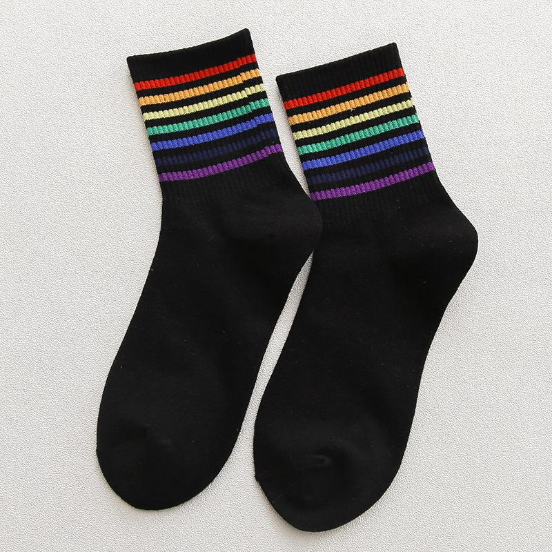 Female Spring and Autumn Fashion New Rainbow Sport Tube Socks