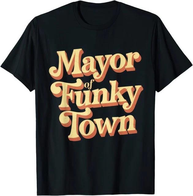 Retro Mayor Of Funky Town Funny Vintage 70s Party Graphic Unisex T Shirt M