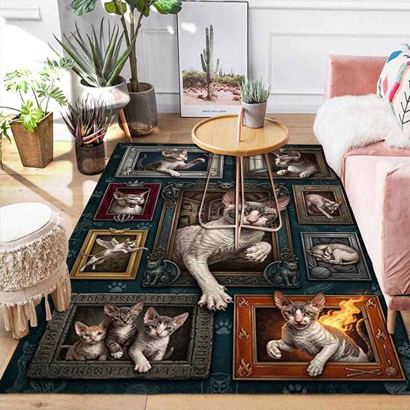 Cats Art Pattern Rug Floor Mat for Living Room or Bedroom Soft and Comfortable Carpet a Gift for Birthday and Holiday.