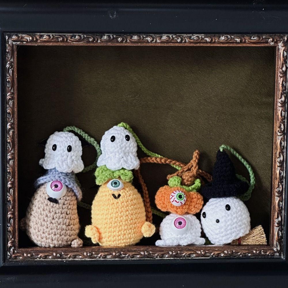 

Ghost Shape Halloween Ghost Pendant Cute Crochet Halloween Decorations Hangings Rear View Mirror Style 3