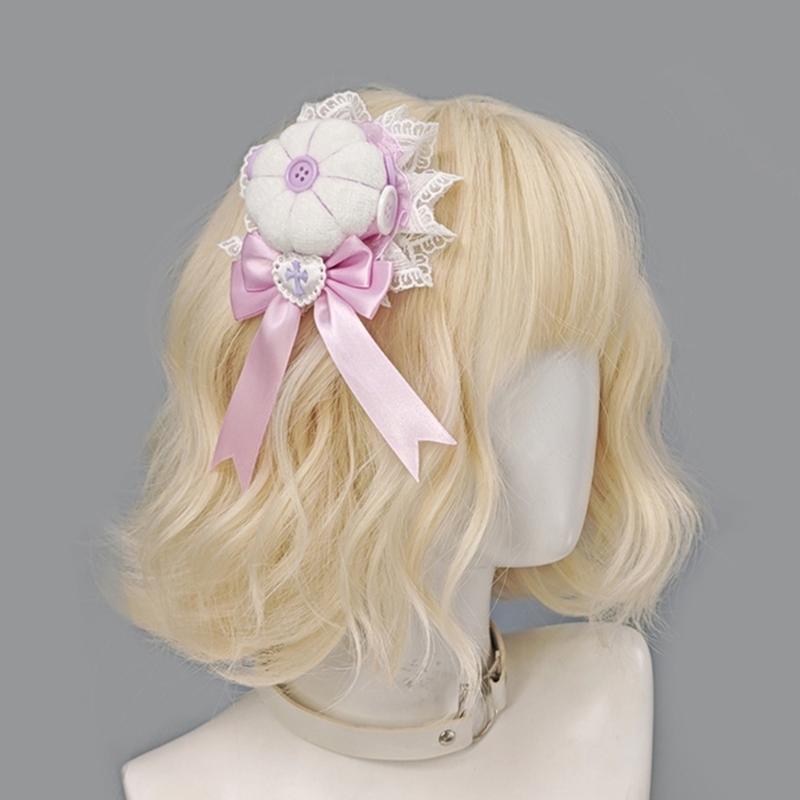 Anime Style Hair Clip Lace Barrettes And Button For Secure Bun Hold In Various Occasion Comfortable Hairpin
