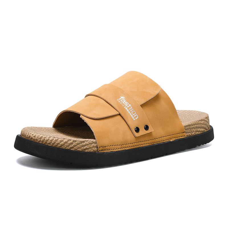 

Large size men s outer slippers summer new non-slip and wear-resistant casual sports two wear thick-bottomed beach one-word sandals 46